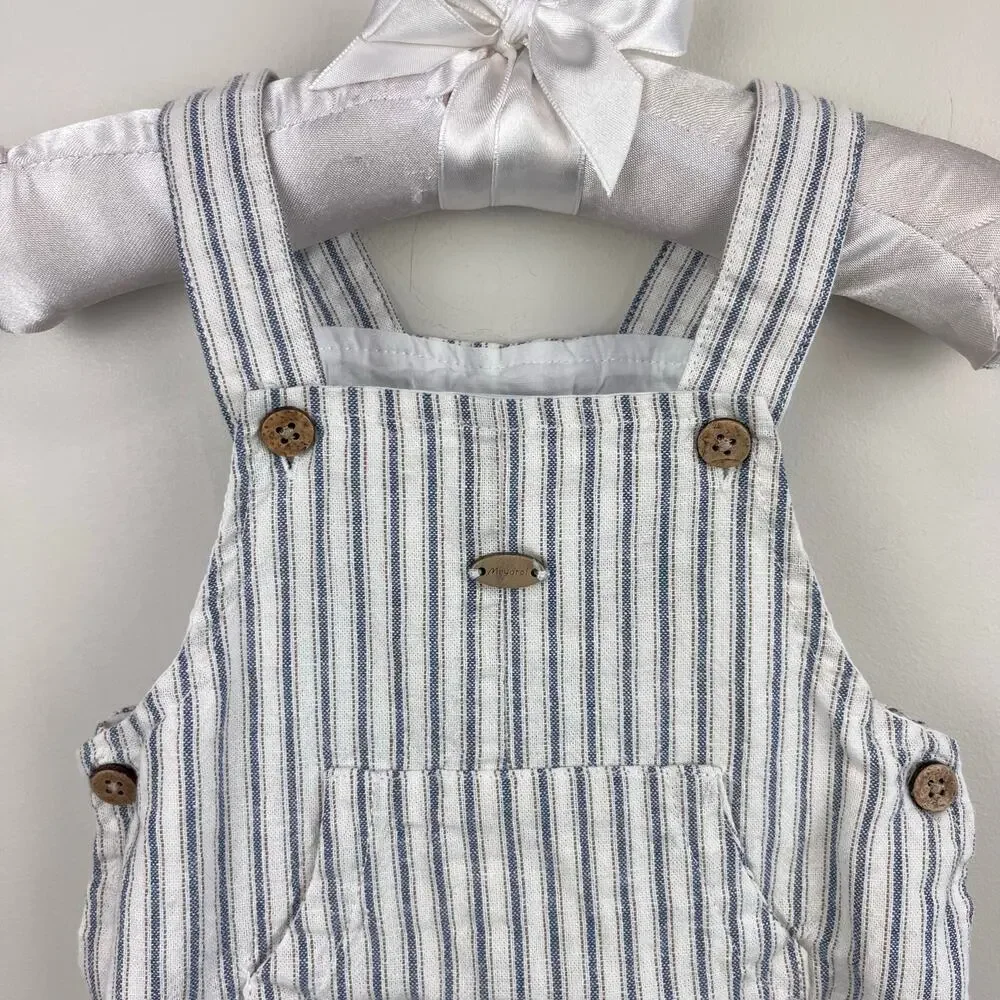 Mayoral Blue Striped Shortall Romper Dungarees 4-6 Months - Picture 2 of 7